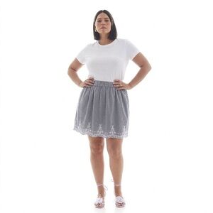 Addition Elle Pinstripe Aline Embroidered Skirt Pockets Size 3X NWT 100% Cotton